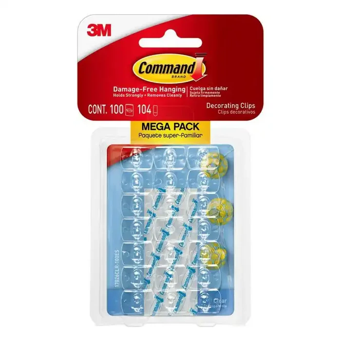 Command Decorating Clips Clear Plastic Adhesive Hooks, 100 Pack, 0.5″ Height, 0.75″ Width, Ideal for Light & Cord Bundling