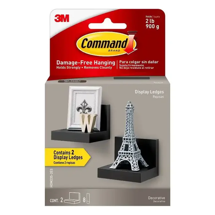 Command Display Ledges Black Floating Wall Shelf Set, 2 Picture Ledges, Plastic, Slate, 2lb Capacity, No Tools Required