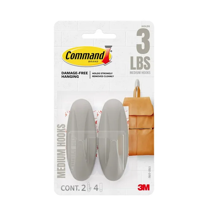 Command Gray Medium Damage Free Designer Hooks 2-pack