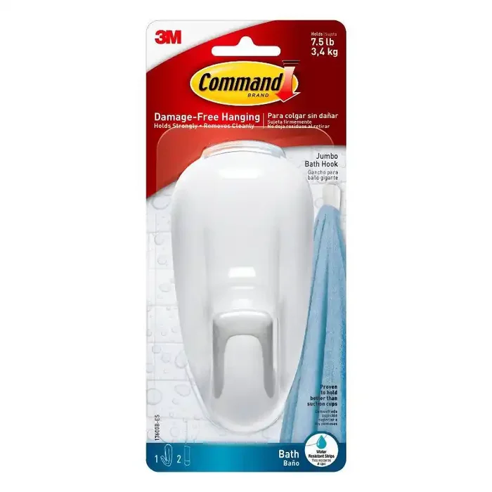 Command Large Bathroom Hook White Heavy Duty Shower Hook