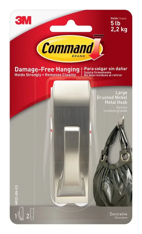 Command Large Decorative Brushed nickel Adhesive Storage/Utility hook ( 5.0-lb Capacity)
