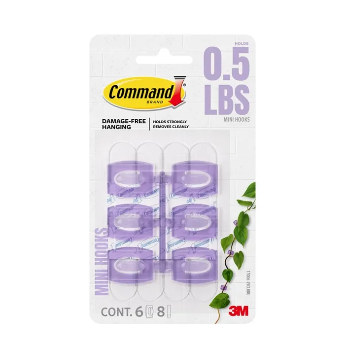 Command Lavender (purple) Mini Damage Free Hooks 6-pack