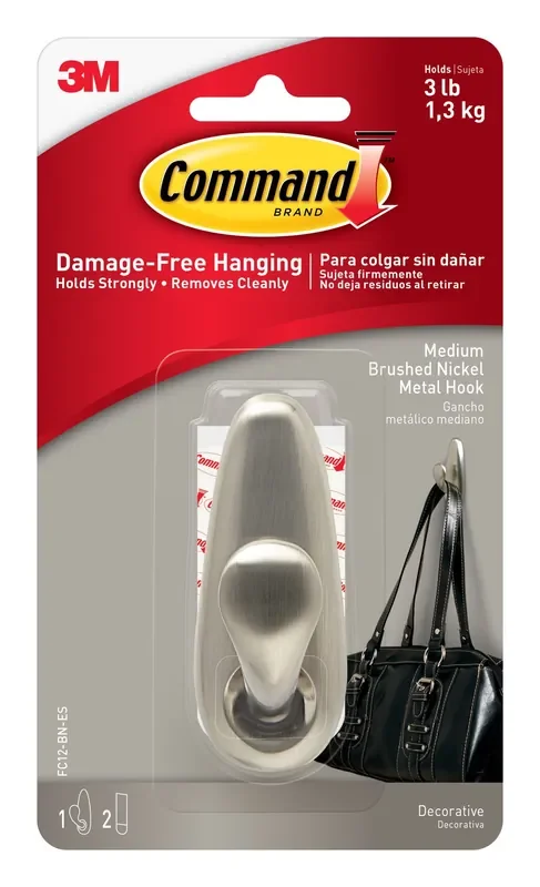 Command Medium Decorative Brushed Nickel Adhesive Storage/Utility hook ( 3.0-lb Capacity)