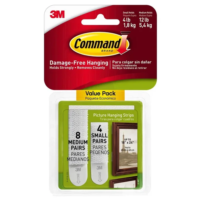 Command Medium Picture Hanging Strips, White, 12 Sets of Strips/Pack