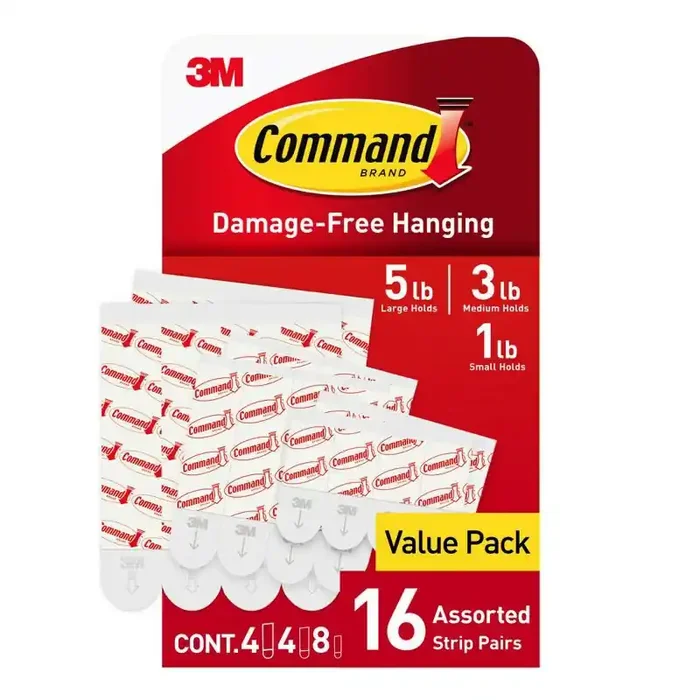 Command Refill Strips White Adhesive Hooks, Plastic, 16 Pack, Max 5 lb Capacity