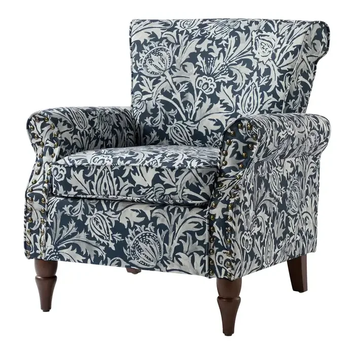 Connaught Navy Blue and White Floral Upholstered Chair