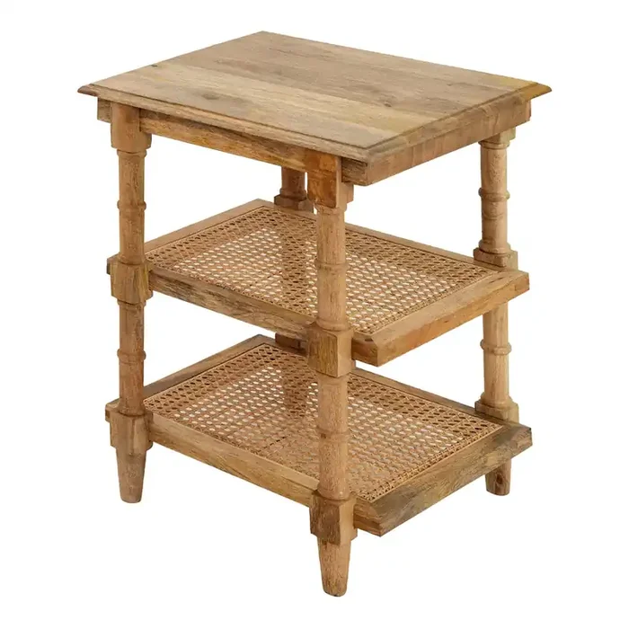 Constantine Wood Side Table with Shelves