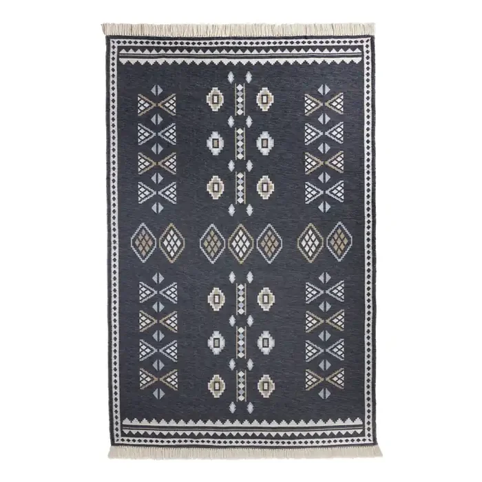 Cooper Blue and Ivory Kilim Indoor Outdoor Rug