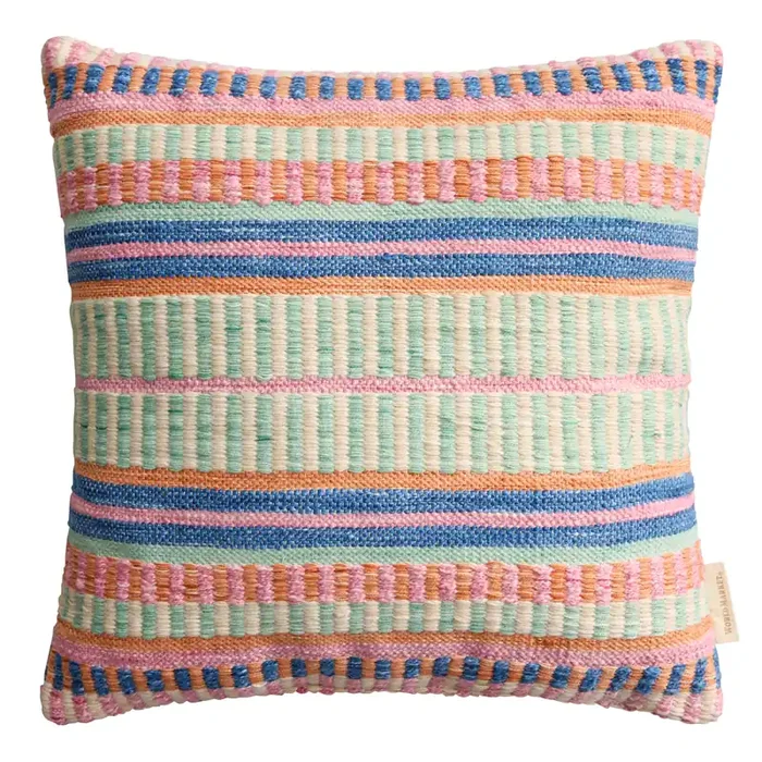 Coral and Blue Stripe Indoor Outdoor Throw Pillow
