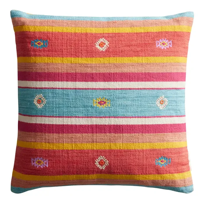 Coral Baja Stripe Indoor Outdoor Throw Pillow