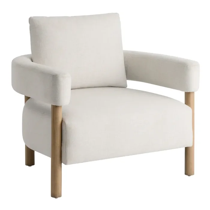 Coralie Ivory and Exposed Wood Curved Back Upholstered Chair