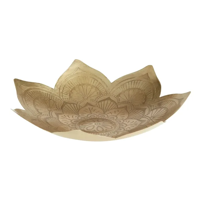 CRAFT Gold Metal Etched Lotus Diwali Tray