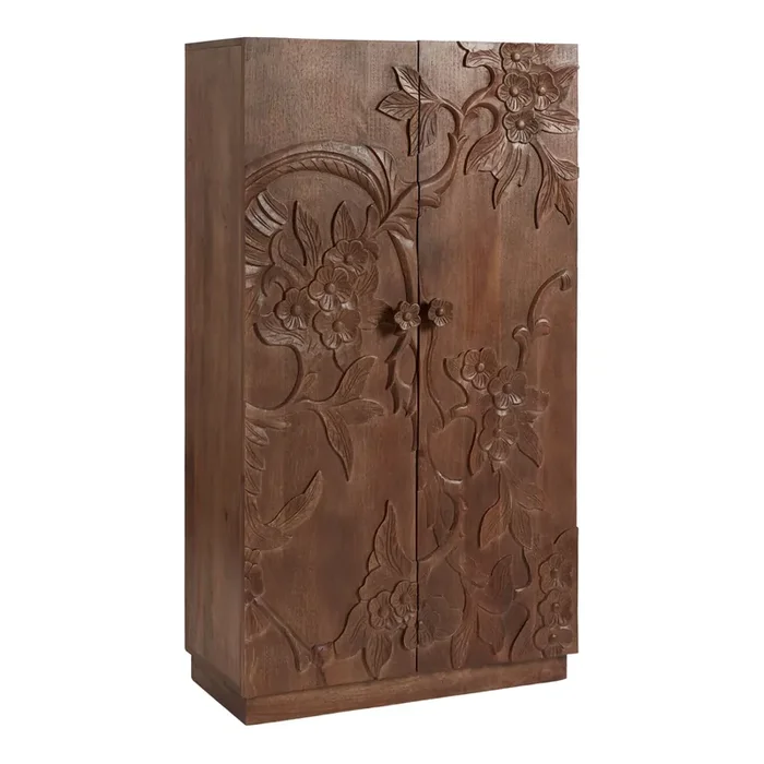 CRAFT Zian Hand Carved Wood Floral Storage Cabinet