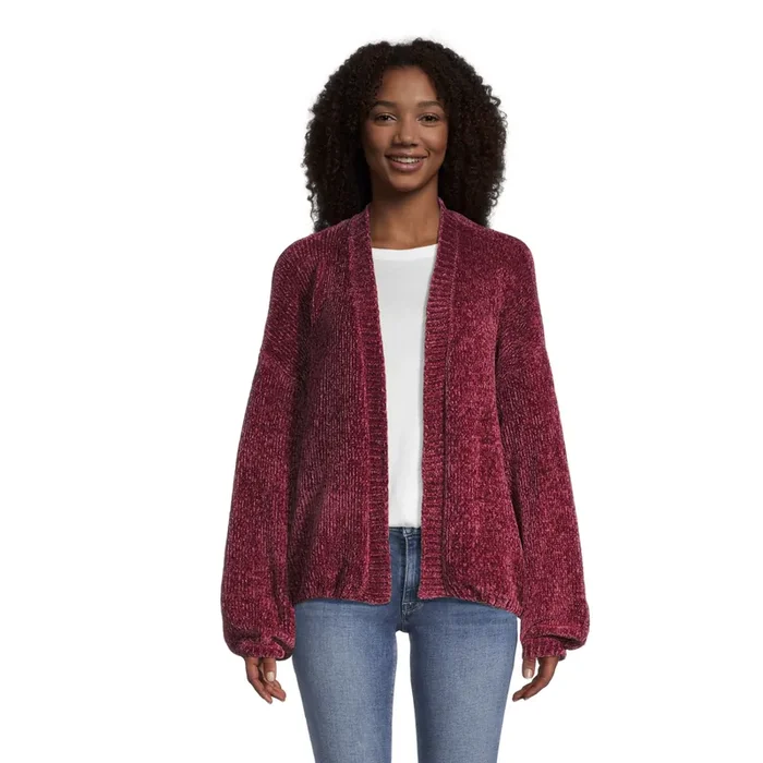Cranberry Ribbed Chenille Open Front Cardigan