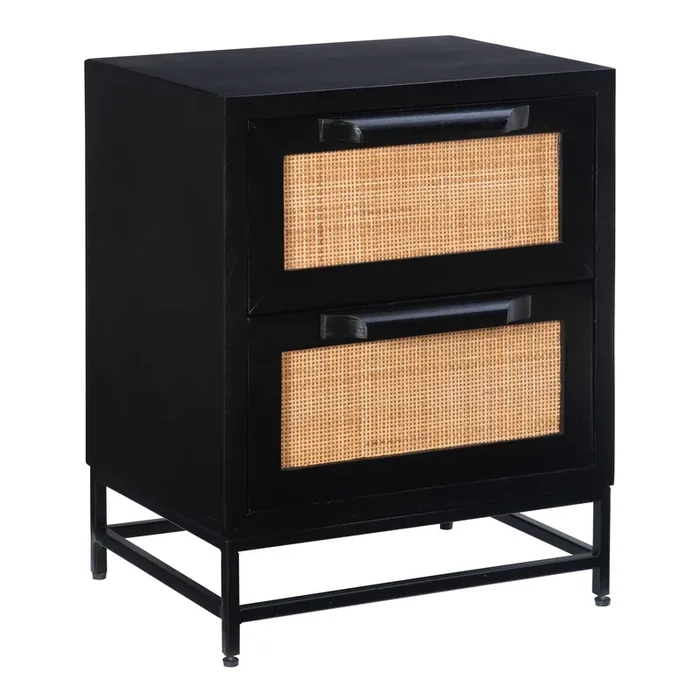 Cresset Wood and Rattan Cane 2 Drawer Storage Cabinet