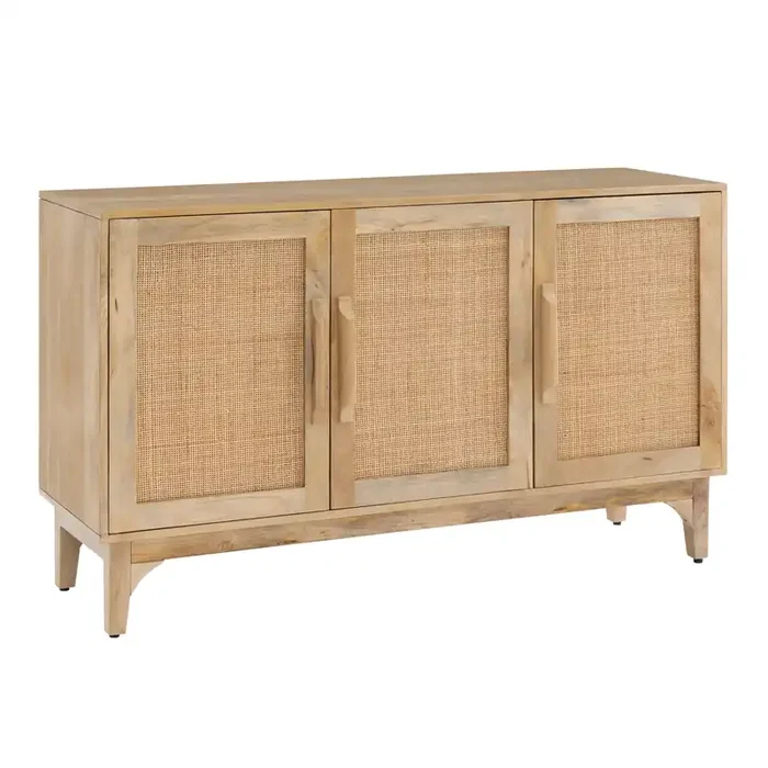Cresset Wood and Rattan Cane 3 Door Storage Cabinet