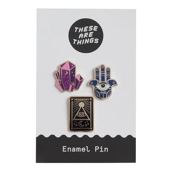 Crystal, Tarot And Evil Eye Spiritual Enamel Pins 3 Pack