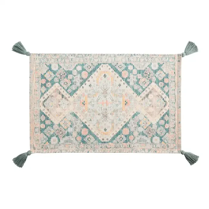 Dakota Blue Rug Print Tassel Bath Mat