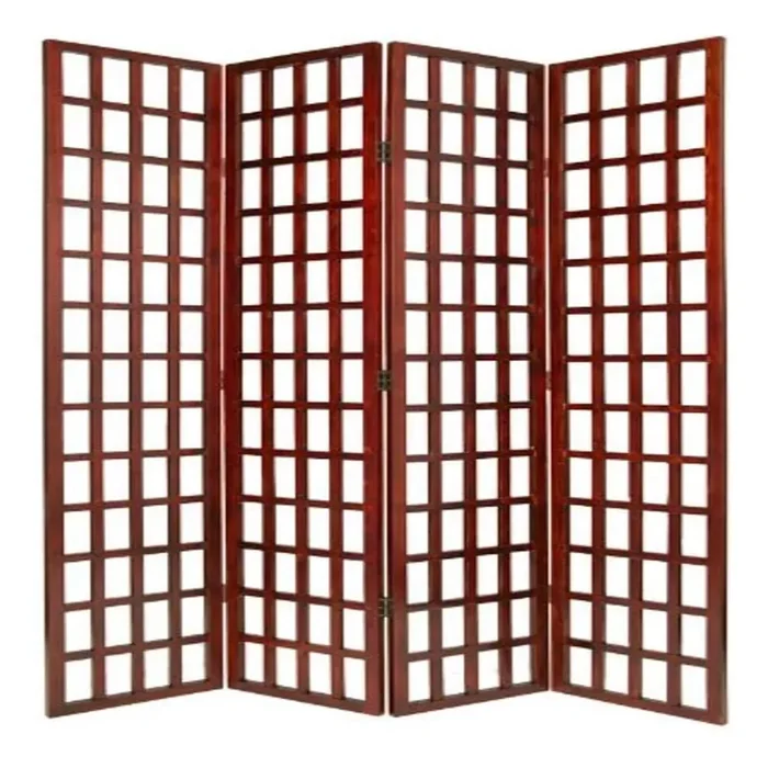 Dakota Tall Brown Wood Windowpane 4 Panel Folding Screen