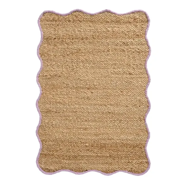 Dali Colorful Border Scalloped Natural Jute Blend Area Rug