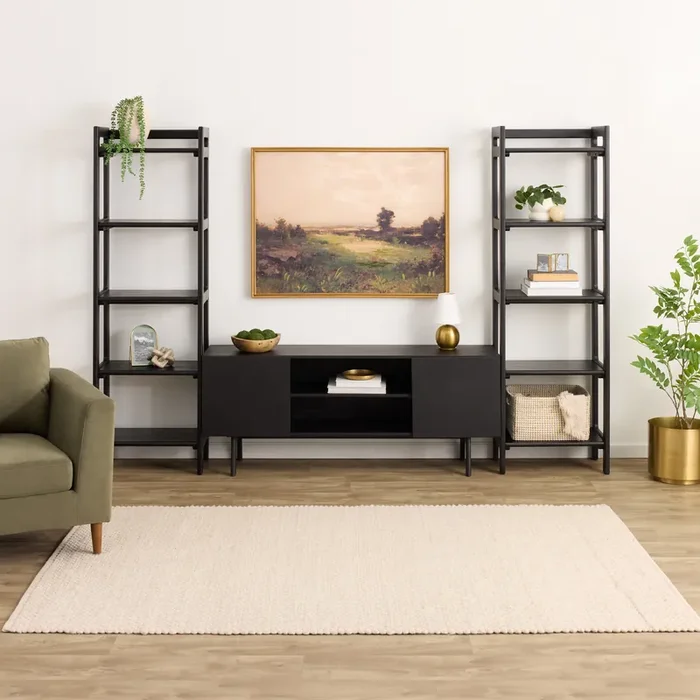 Dane Modular 60 Inch Media Wall System with Narrow Shelves 3 Piece Set