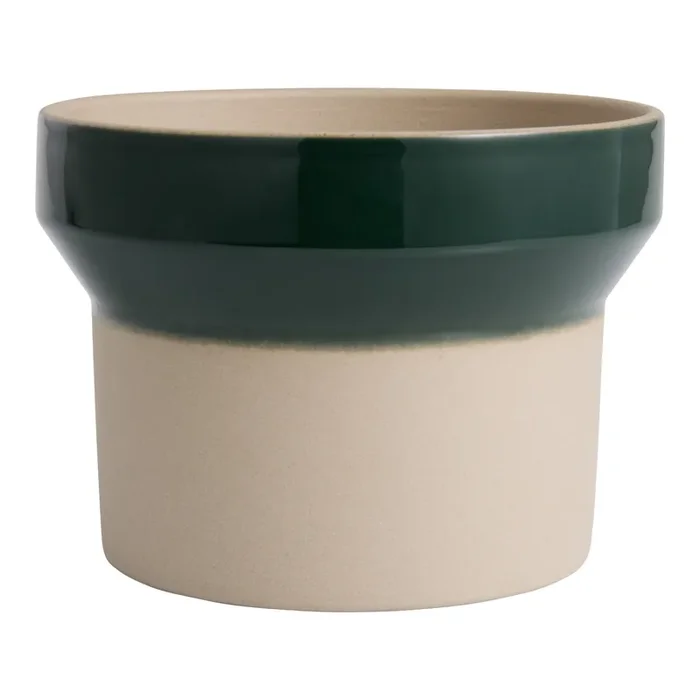 Dark Green Banded Stoneware Planter