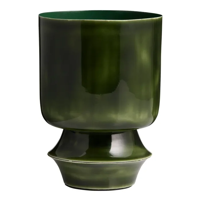 Dark Green Enamel Pedestal Planter