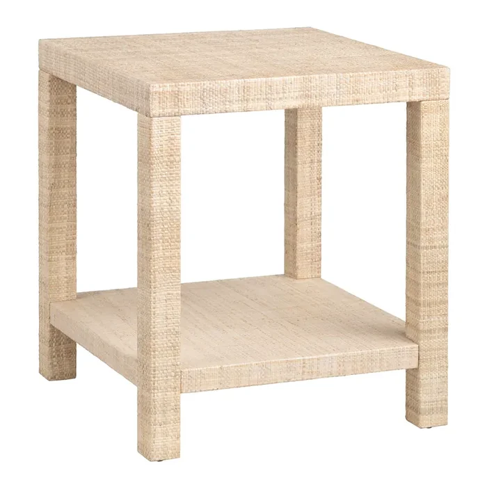 Dewi Natural Raffia Side Table with Shelf
