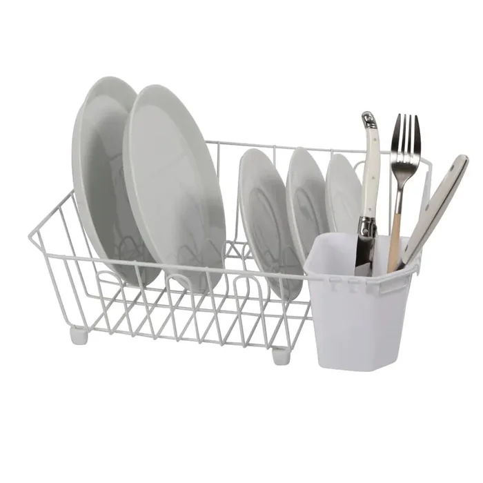 Dish Drain With Utensil Caddy – White