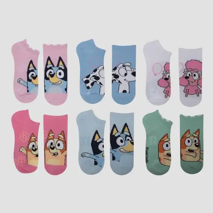 Disney Girls‘ Bluey 6pk No Show Socks – Blue XS/S