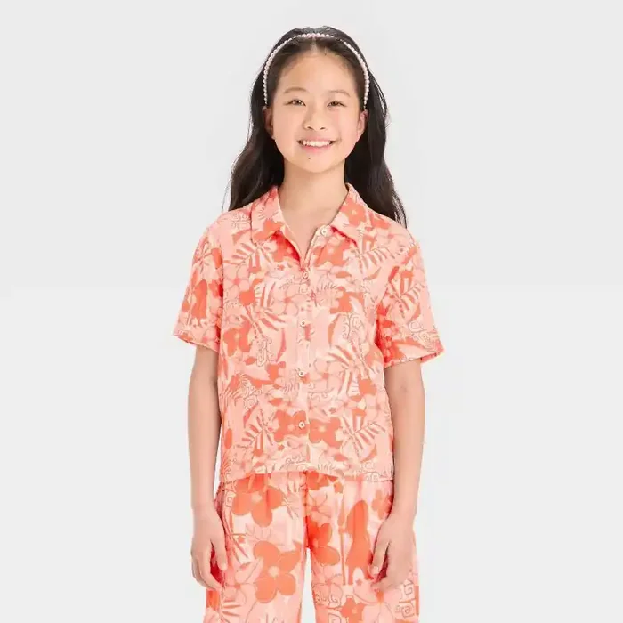 Disney Girls‘ Moana Gauze Cabana Top – Orange M