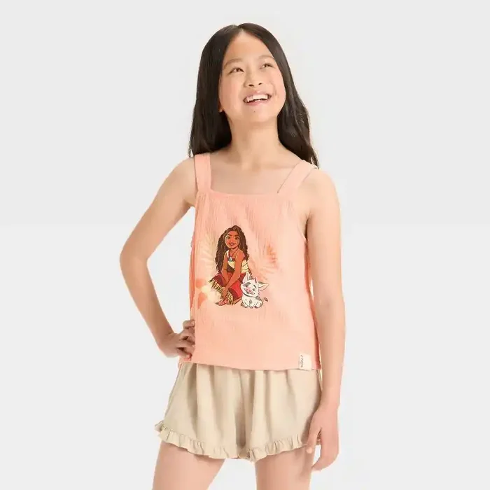 Disney Girls‘ Moana Gauze Elevated Tank Top – Orange S