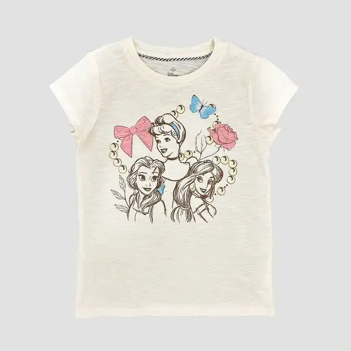 Disney Girls‘ Princess Bows Short Sleeve Graphic T-Shirt – Ivory L