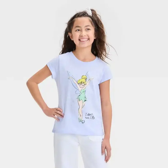 Disney Girls‘ Tinkerbell Short Sleeve Graphic T-Shirt – Periwinkle Blue XS