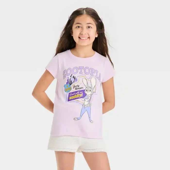 Disney Girls‘ Zootopia Short Sleeve Graphic T-Shirt – Light Purple S