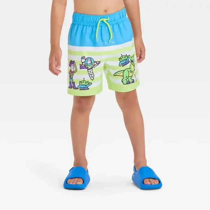 Disney Toddler Boys‘ Toy Story Striped Swim Shorts – Green 3T