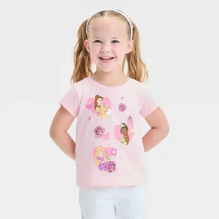 Disney Toddler Girls‘ Rose Princess Short Sleeve Graphic T-Shirt – Rose Pink 2T