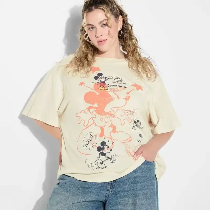 Disney Women‘s Mickey Scribble Oversized Short Sleeve Graphic T-Shirt – Cream XXL