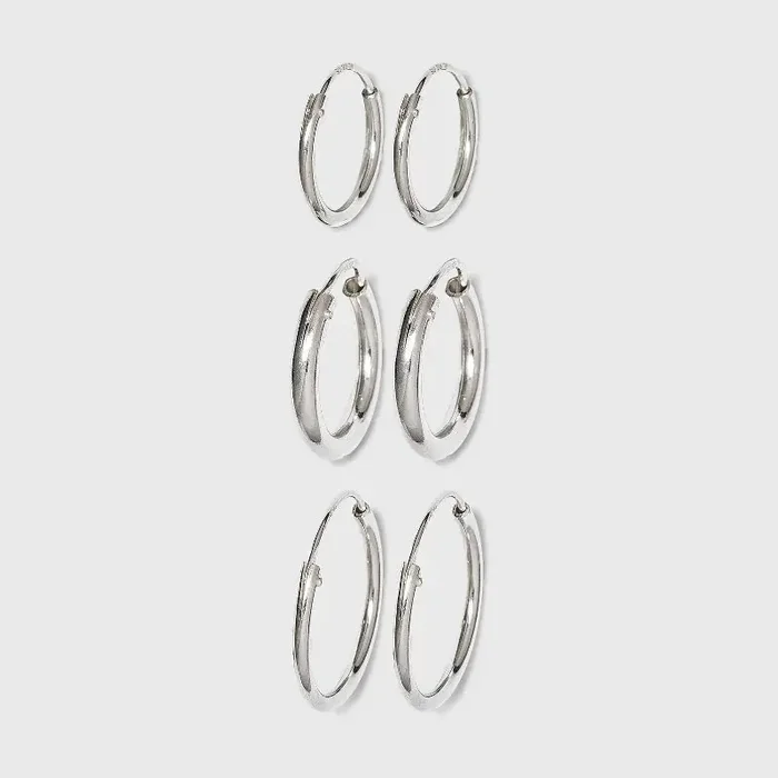 Distributed by Target Sterling Silver Trio Endless Hoop Earring Set 3pc – Silver