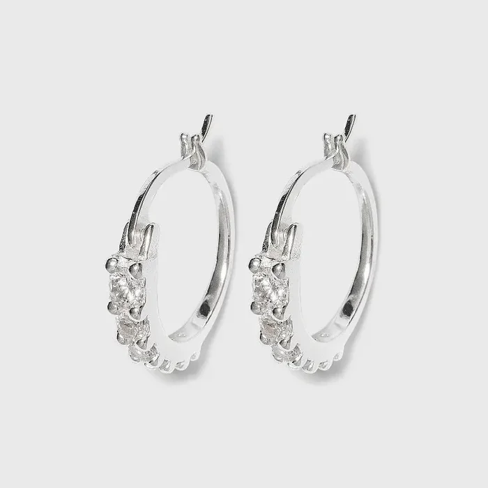 Distributed by Target Women‘s Sterling Silver Cubic Zirconia Hoop Earring – Silver Polished Nickel-Free Jewelry