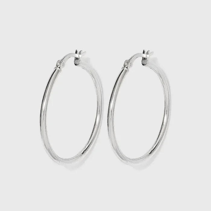 Distributed by Target Women‘s Sterling Silver Hoop Earring with Click Top – Silver (30mm) Polished Nickel-Free Metal, Clip-In Clasp, 15+ Age