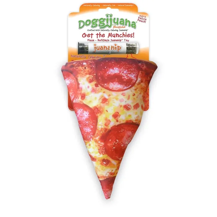 Doggijuana Get the Munchies Pizza Refillable Dogginip Dog Toy – Plush, Squeaker