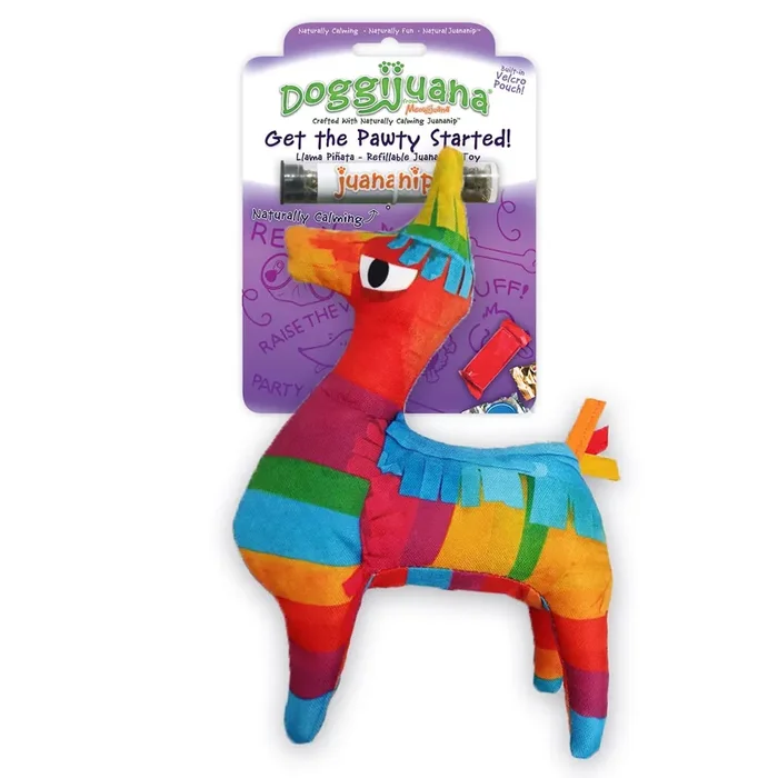 Doggijuana Get the Pawty Started Llama Pinata Refillable Dogginip Dog Toy – Plush, Squeaker