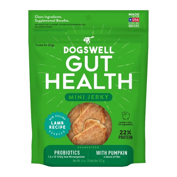 Dogswell Gut Health Mini Jerky Lamb Dog Treats, 4 oz.