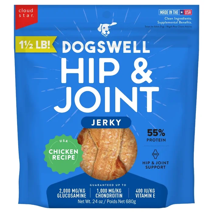 Dogswell Hip & Joint Jerky Dog Treats, Chicken Breast, 24 oz. Bag
