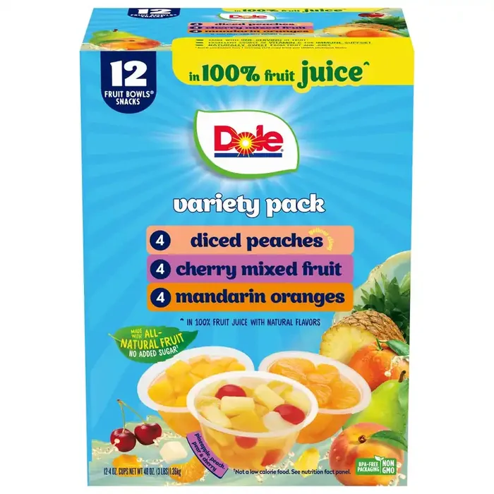 Dole Fruit Bowls Snack in 100% Fruit Juice Variety Pack 12 – 4 oz Cups