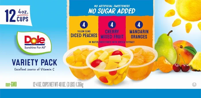 Dole No Sugar Added Variety Pack Fruit Bowls, 12 pk 4oz Cups