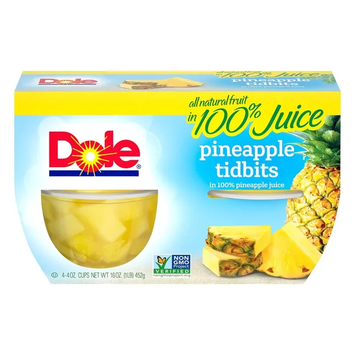 Dole Pineapple Tidbits In 100% Pineapple Juice Fruit Bowls