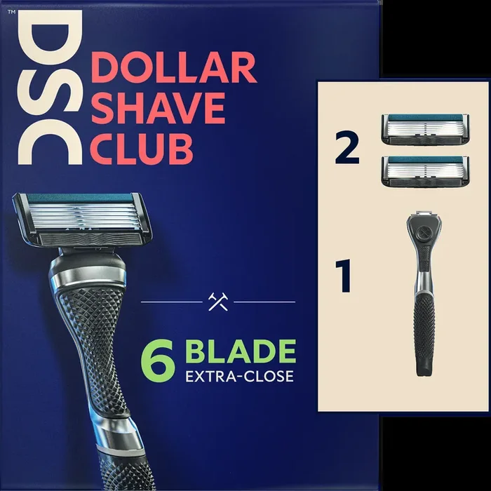 Dollar Shave Club 6-Blade Razor Starter Set, 1 handle, 2x 6-blade cartridges