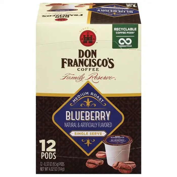 Don Francisco‘s Blueberry Flavored Medium Roast Coffee Pods- Recyclable Single-Serve Coffee Pods – 3.96 oz